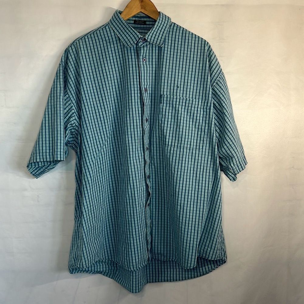 Fubu Mens Blue Green‎ Plaid Short Sleeve Button Down Shirt size XL LOOK